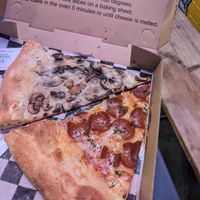 Vegan mushroom pizza and vegan pepperoni pizza at Evel Pie in Las Vegas