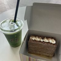 Coffee cake slice (matcha from seperate cafe)  at M Bakery in Central Singapore