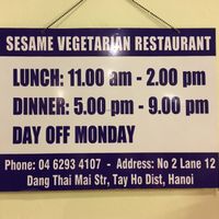Opening Hours at Sesame in Hanoi
