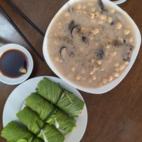Chickpea & shittake. Mustard leaf rolls at Sesame in Hanoi