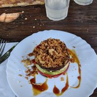 Veggy tower with palm tree syrup at El Guanche "Alte Schule" in Tenerife
