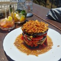 Aubergine and pepper volcano (original with cheese - vegan with mushrooms, I would prefer if they had some soy/nut cheese with it for the flavor balance) at El Guanche "Alte Schule" in Tenerife