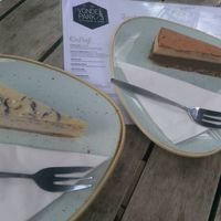 Raw lemon cheesecake and raw tiramisu cheesecake, both vegan. Expensive but amazing. at Vondelpark3 in Amsterdam