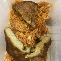 Crispy soy chicken with tomato rice.   $13  at An Nhien Vegetarian Cuisine in Cabramatta