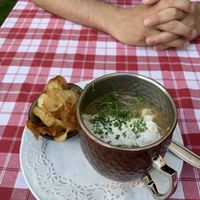 Mushroom-Potato Soup with fresh potato crisps  at Stiftskeller in St Florian
