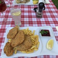 Seitan schnitzel with french fries  at Stiftskeller in St Florian