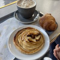 Vegan apple tart, vegan croissant, soy latte   at Maison Landemaine - Oberkampf in Paris