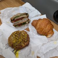smoked tofu sandwich, vegan croissant & pistachio cookie at Maison Landemaine - Crozatier in Paris