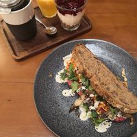 Vrunch with mushrooms sandwich at La Colectiva Cafe in Madrid