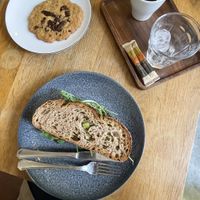 The cookie was amazing! Avo and pesto sandwich was top class and a decent size too at La Colectiva Cafe in Madrid