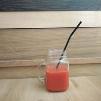 ";orange"; juice made with carrots, oranges, cherries and ginger at La Colectiva Cafe in Madrid