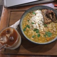 Dish of the day. Curry w/ basamati rice at La Colectiva Cafe in Madrid