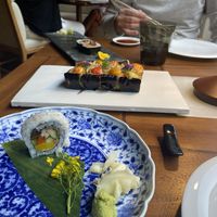 Half eaten sushi roll 👻 and miso eggplant appetizer   at Wynn Hotel - Mizumi in Las Vegas