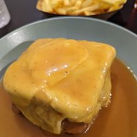 Francesinha with fries at Vegana By Tentúgal in Porto