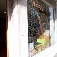 View from the street (thin sidewalk) at Vegana By Tentúgal in Porto