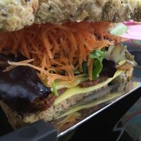 Traditional Chorizo/cheese sandwich made with seitan chorizo   at Vegana By Tentúgal in Porto