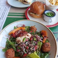 Med vegan salad and kids vegan falafel burger  at Lounges - Brunello in Weston-super-mare