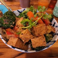 Garlic rice with fried tofu! at Woody's Thai Kitchen in Seward