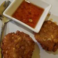 Corn fritter w chili sauce appetizer at Woody's Thai Kitchen in Seward
