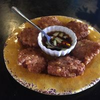 Tofu corn cakes (vegan) at Woody's Thai Kitchen in Seward