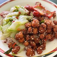 Rice + 3 toppings (45 THB)  at Tien Sieng Vegetarian Foods in Chiang Mai