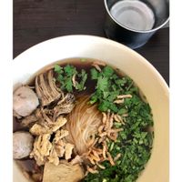 Noodles soup with mushrooms balls, tofu, cabbage and some other amazing toppings !  at Tien Sieng Vegetarian Foods in Chiang Mai