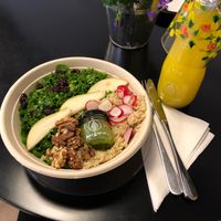 Kale salad bowl with vegan pesto at Juice by Nature in Amsterdam