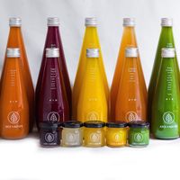 Variety of cold pressed juices at Juice by Nature in Amsterdam