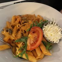 Vegan penne della casa with added vegan cheese  at Novecento in Haarlem