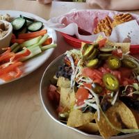 BBQ tofu nachos and hummus & veggie plate at RP Tracks in Memphis