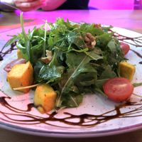 Arugula salad with beetroot and friend tofu-loved it!  at OM NOM NOM in Lviv