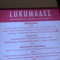 Menu  at Lukumades in Athens