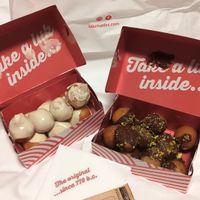 Veggie on left and Vegan on right at Lukumades in Athens