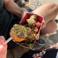 Bitter chocolate and pistachios   at Lukumades in Athens