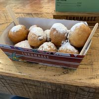 Filled with vegan chocolate praline and topped with icing sugar  at Lukumades in Athens
