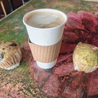 Mocha latte, lemon poppyseed muffin, and blueberry muffin at Otherlands Coffee Bar in Memphis