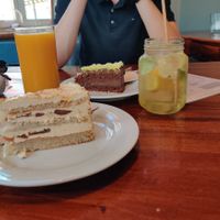 With drinks: mango juice and homemade herb lemonade (so good) at Café-Bistro Daheim in Bad Schandau