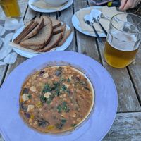 Chickpea goulash, bread, curry lentil soup at Café-Bistro Daheim in Bad Schandau