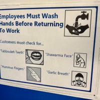 Funny Bathroom Sign at Hovan Mediterranean in Atlanta