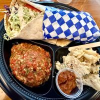 Falafel Sandwich Platter with Eggplant Dip & Cauliflower Salad at Hovan Mediterranean in Atlanta