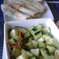 cucumber salad and crispy tofu spring rolls at Thai Cuisine II in Merced