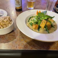 Vegan Green Thai Curry with Brown Ricee  at Taste of Thai Restaurant in North Conway