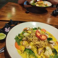 Their chefs recommended curry with noodles at Wild Tribe Cafe in Koh Samui