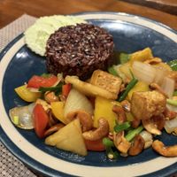 Stir fried cashews with rice berry rice  at Wild Tribe Cafe in Koh Samui