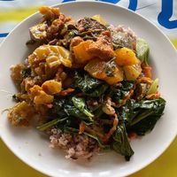 Three choices from the buffet with rice, 50 baht  at Ahan Jay in Nong Khai