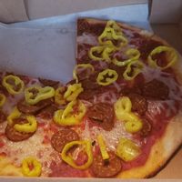 Vegan cheese, vegan pepperoni, banana peppers at Nags Head Pizza Company in Nags Head
