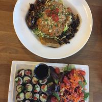 Bolognese + cilantro sushi = happy me. at Nulife Living Food Cafe in Coquitlam