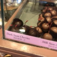 Dark Chocolate Covered Cherries (unexpected juicy haha) at Harbor Candy Shop in Ogunquit