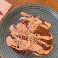 Vegan Nutella and halva pancake   at Pancake House TLV in Tel Aviv