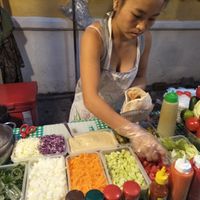 Making the falafel at Queen Falafel in Pai